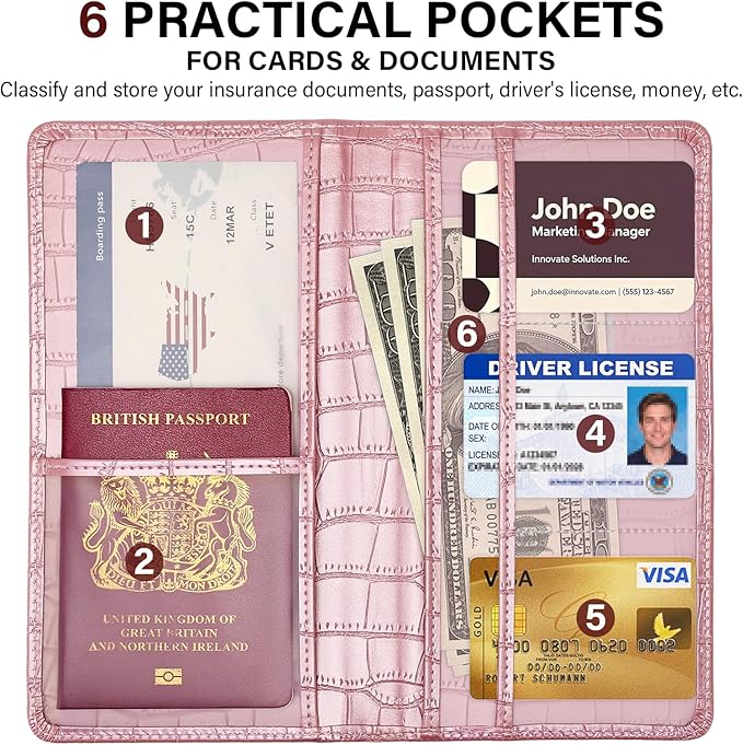 Car Registration and Insurance Holder, Pink Vehicle Glove Box Car Organizer with Magnetic Closure for Documents, Cards, License Car Organization, 1 Pack