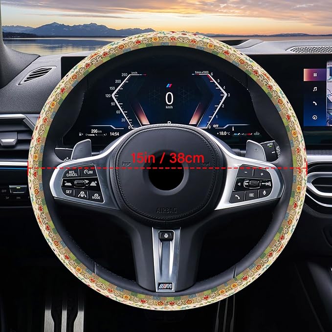 Steering Wheel Cover Neoprene Material Most Cars Men&Women Universal 15 inch Premium Non-Slip Spring Steering Wheel Protector Floral Car Accessories
