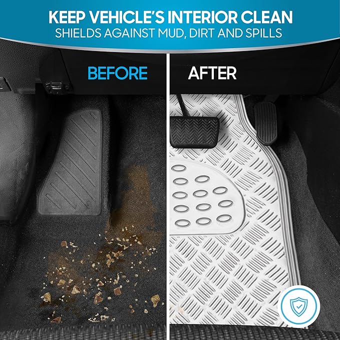 BDK Metallic Chrome Car Floor Mats All Weather Versatile Fit Automotive Floor Mats for Cars SUVs, Floor Mat for Trucks, Car Mats Full Set Front & Rear, Non-Slip Shiny Durable Heavy Duty - Silver