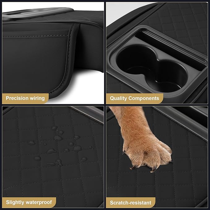 Center Console Cover for MDX: Armrest Cover for Car with 2 Storage Bags - Waterproof Leather Center Console Cover with Cup Holder for Car,Anti-Scratch Auto Armrest Pad Accessory （Black
