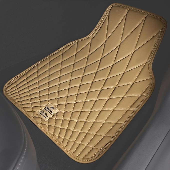CAR PASS Luxury Faux Leather Floor Mats for Cars, Waterproof All Weather Car Mats Full Set, Anti-Slip Deluxe Automotive Floor Mats Universal Fit for Most SUV,Vans,Sedans,Trucks, 4 Piece Beige