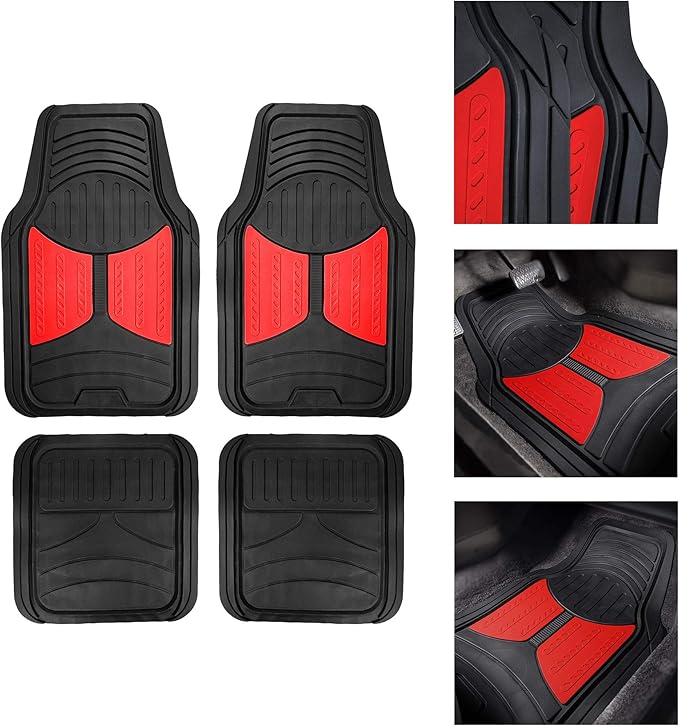 FH Group Full Set Trimmable Rubber Floor Mats, Monster Eyes (Red) - Universal Fit for Cars Trucks and SUVs