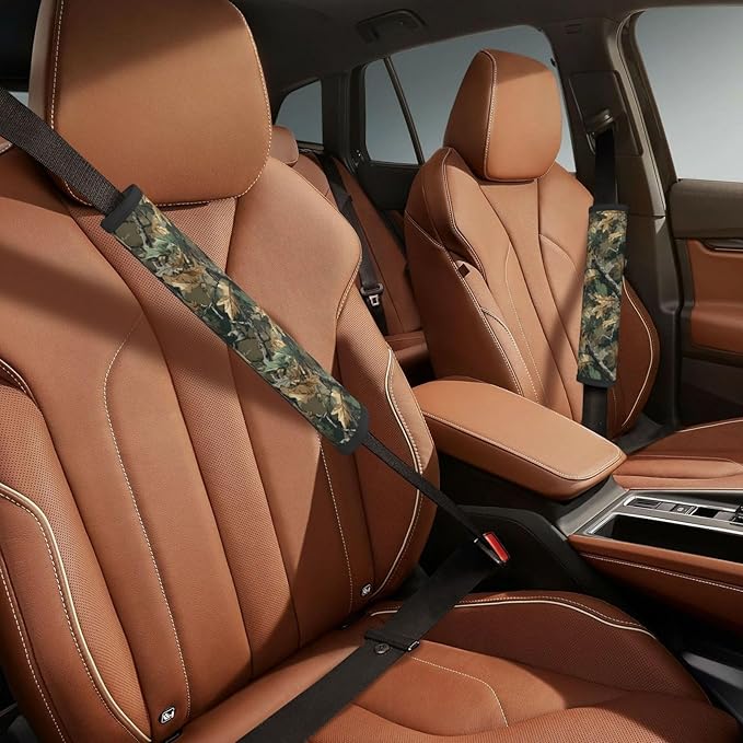Camouflage Forest Steering Wheel Cover Elastic Non-Slip Car Steering Wheel Covers with Seat Belt Shoulder Pad for Women Men