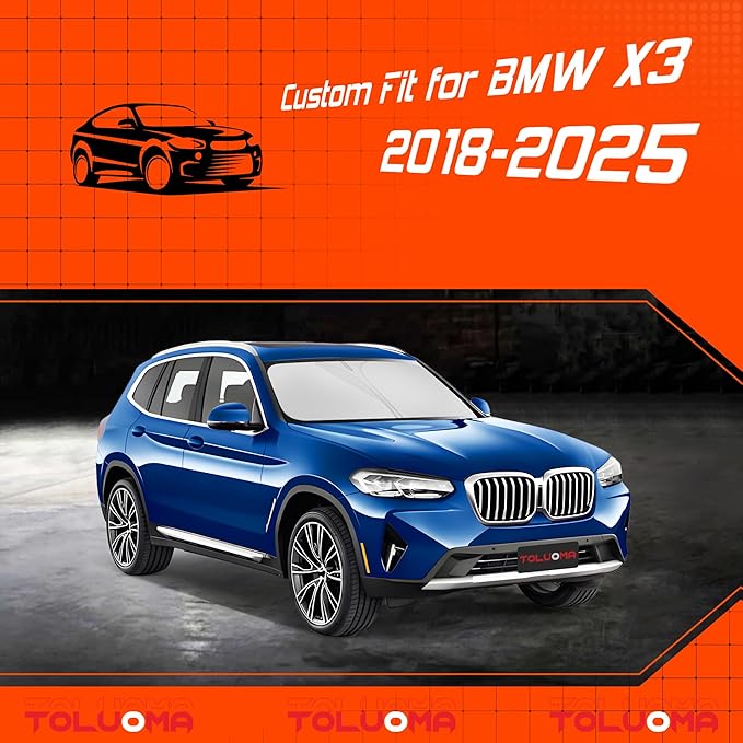 Toluoma Custom Fit Windshield Sun Shade for BMW X3 2018-2025 - Full Coverage, 210T Reflective Fabric, Double-Layer Design - Blocks 99% UV Rays, Keeps Car Cool, Easy to Install and Store