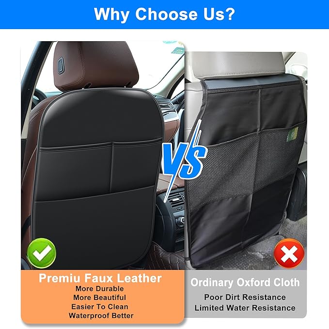 Ahsrnl Kick Mats Back Seat Protector Fit for Honda Accord with 2 Pocket Storage Organizer - Faux Leather Waterproof Dirt Proof for Kids Feet Automotive Accessories (1 Pair,Black)