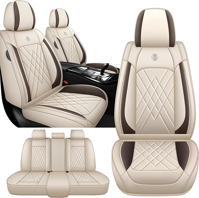 JGDL Car Seat Covers for Subaru Crosstrek 2016-2026, 5 Piece Set Nappa Leather Non-Slip Seat Protectors, Breathable Seat Cover Set. (Standard 5 Seats, Beige)