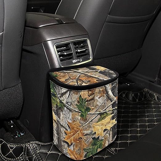Camo Hunting Car Trash Can Mini Auto Garbage Bin with Lid Lightweight Hanging Car Rubbish Bags for Back Front Seat