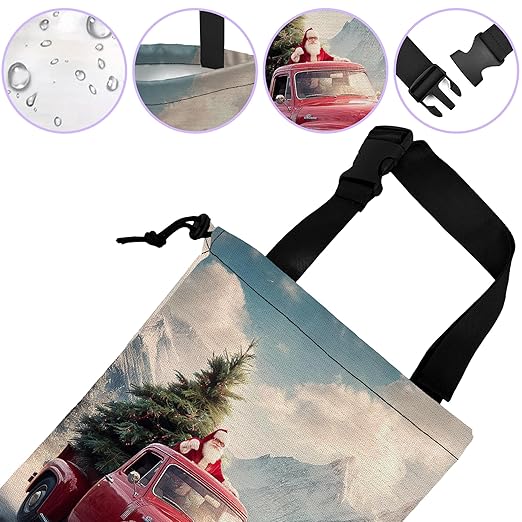 UUCBTAH Car Trash Bag Hanging Santa Claus Red Truck Car Trash Can for Back Seat Waterproof Car Trash Bin with Adjustable Straps and Drawstring for Car Accessories Vehicle Travelling Camping