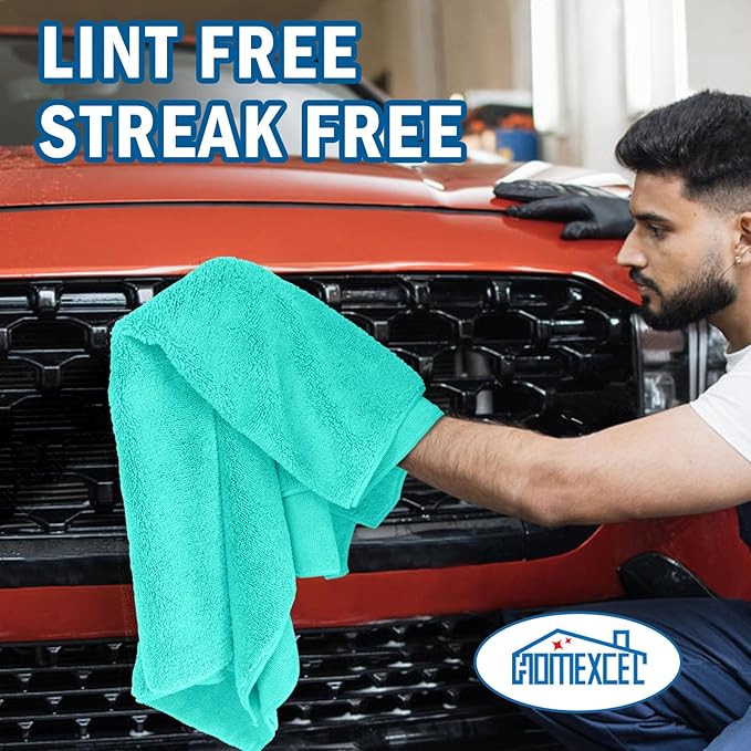 HOMEXCEL Professional Large Microfiber Car Drying Towels 2 Pack, Lint Free, Scratch Free, Highly Absorbent Drying Towel for Cars, SUVs, RVs, Trucks, and Boats,31" x 24",Green