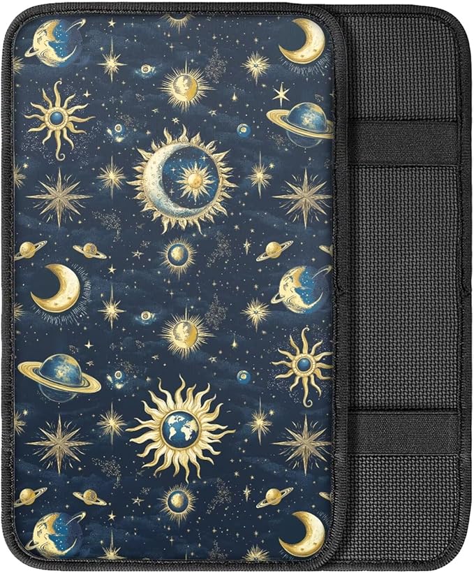 Sun Moon Car Center Console Cover Pad Non Slip Arm Rest Cover for Cars Car Armrest Covers Protector for Car Armrest Storage Box Starry Sky Auto Interior Accessories Decor