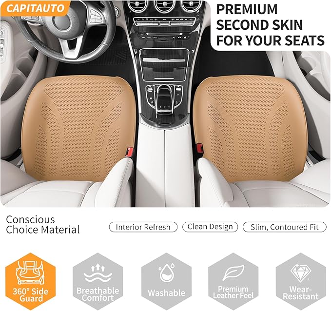CAPITAUTO 1 Piece Seat Covers Front PU Leather Car Seat Covers, Universal Bottom Seat Covers for Cars,Full Wrapping Edge Fits 95% of car (Brown)