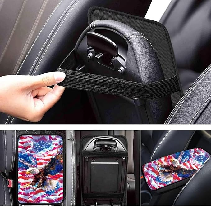 Eagle Print Armrest Cover Pad for Car American Flag Print Car Center Console Cushion Pad Universal Auto Decor for Truck Sedan SUV