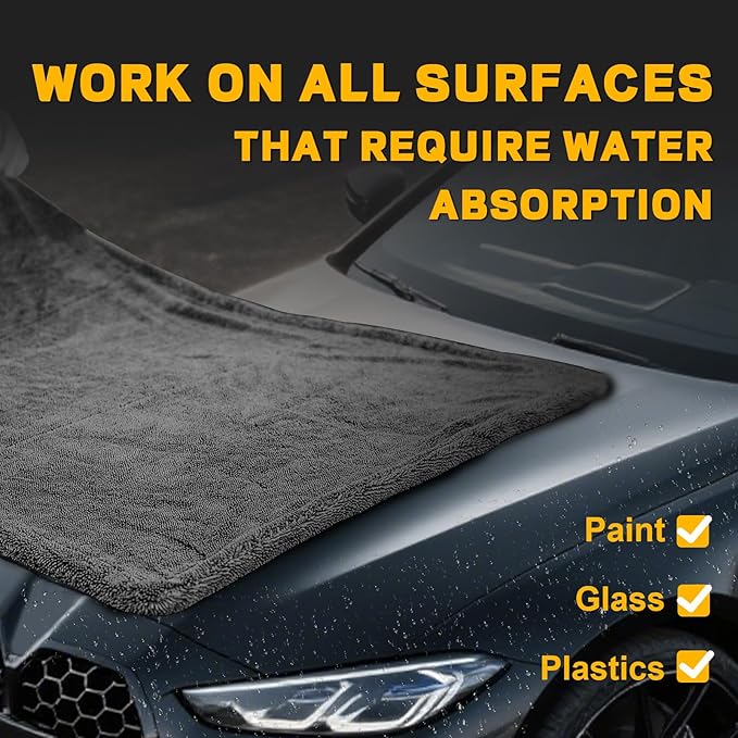 BIBOKLTIY 2-Pack Double Sided Car Drying Towel(28"x36"),1600 GSM Super Absorbent Microfiber Drying Towels for Cars,Streak-Free,Scratch-Free,No Water Spots,Machine Washable