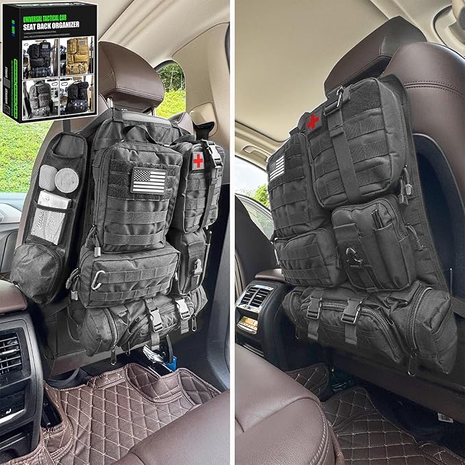 AIAUTOAIEV 7 PACK Tactical Seat back organizer Truck organizer With 6 Detachable Pouches Universal For Car Truck Ford Jeep Military-Grade Heavier Panels With Multi-functional Packs (Army green)