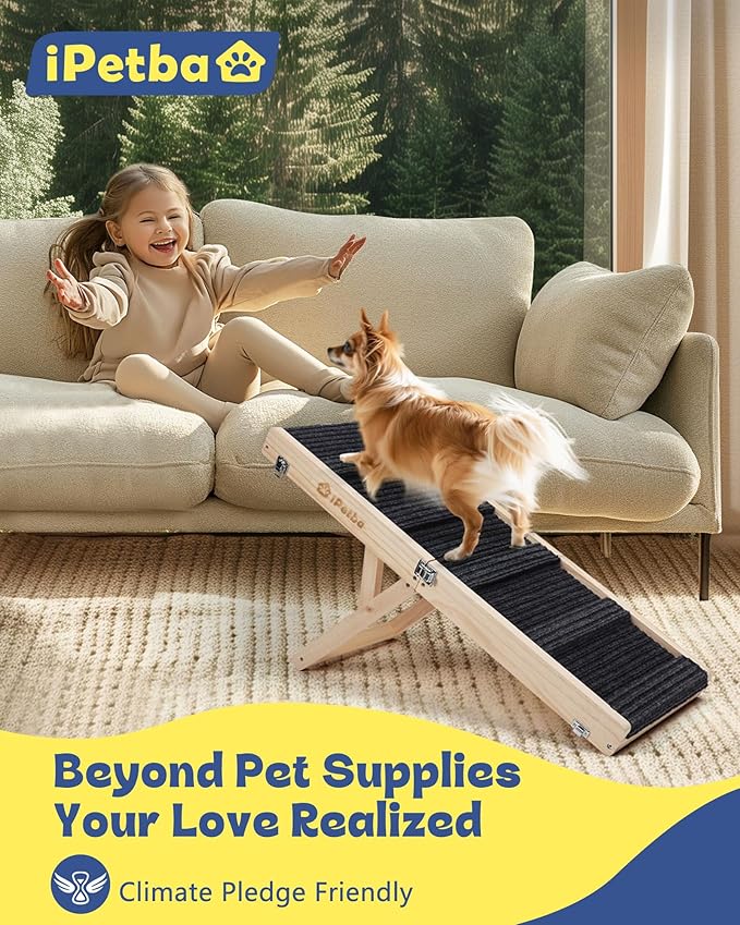 iPetba Dog Ramp for Couch & Low Bed - Joint & Spine Support with Gentle Incline for Small Dogs, Adjustable, Anti-Slip & Foldable, Up to 35 lbs