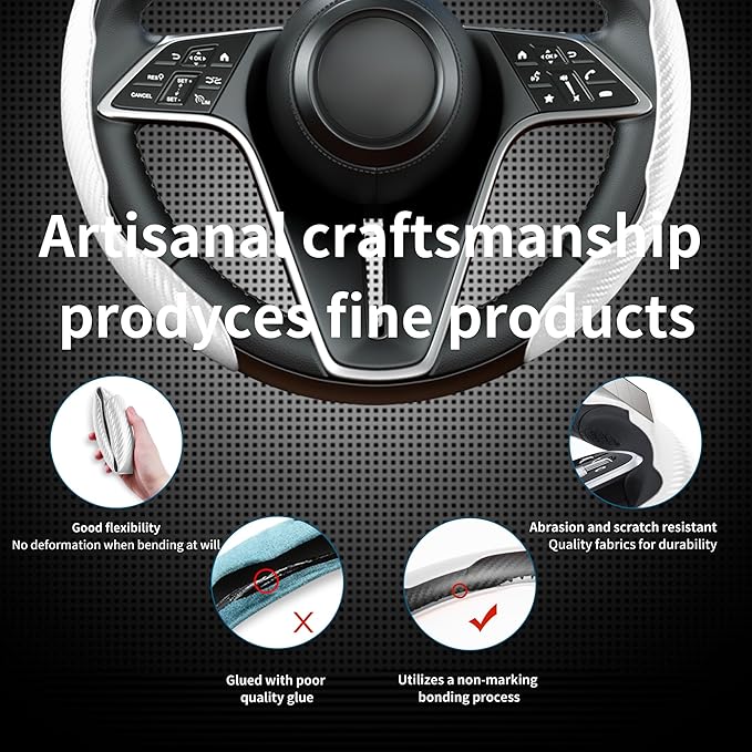 LevChall Carbon Fiber Steering Wheel Cover, 2-Piece Set Anti-Skid Comfortable Grip Segmented Butterfly Design, Easy Snap-On Installation Universal Fit 99% Cars, White