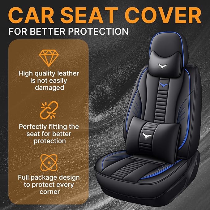 Pengchen Luxury 2 Seats Car Seat Covers Protectors for Honda Accord Crosstour 2010-2011, Back Storage Bag Design & Headrest Pillow & Lumbar Support Black & Blue Line