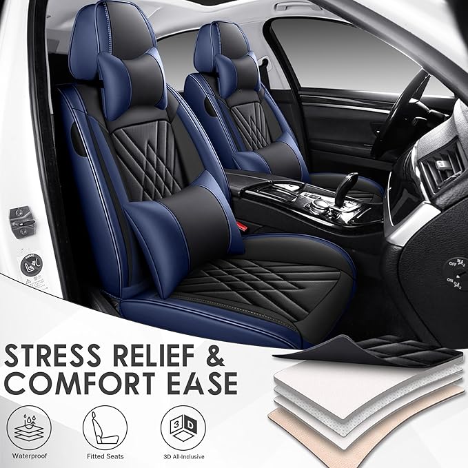 JGDL Car Seat Covers for Subaru Crosstrek 2016-2026, 2 Piece Set Nappa Leather Non-Slip Seat Protectors, Breathable Seat Cover Set. (Deluxe 2 Seats, Black Blue)