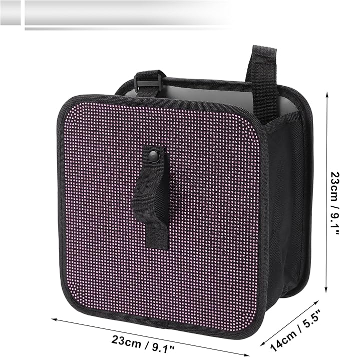 1 Pcs Universal Car Trash Can Hanging 9.1" Length 5.5" Width 9.1" Height Trash Bin Pink Black Fabric Rhinestone