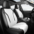 FEINEPRO Leather Car Seat Covers Full Set, Breathable Faux Leather Seat Covers for Cars SUV Sedan Waterproof Blackwhite