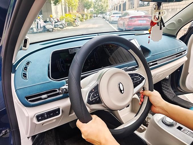 Universal Car Microfiber Leather Steering Wheel Cover Anti-Slip for 14.5"-15" (Black)