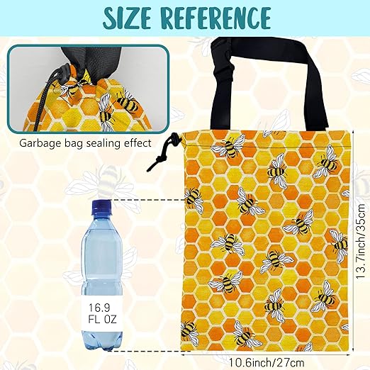 KXWQTRDD Car Trash Bag Watercolor Honeycomb and Bees Leak-Proof Waterproof Car Garbage Bag with Drawstring Foldable Canvas Trash Bin with Adjustable Buckle for Car Accessories, Travelling, Camping
