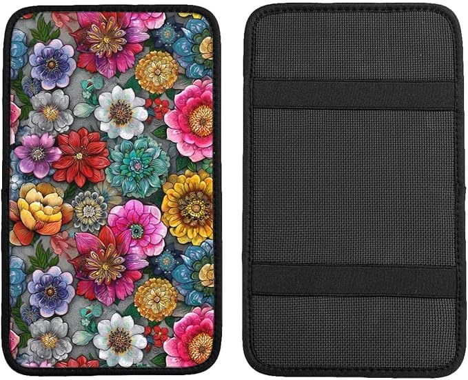 Pink Flower Car Center Console Cover Pad Vintage Boho Hippie Polyester Armrest Box Lid Covers Daisy Automotive Decor Accessories