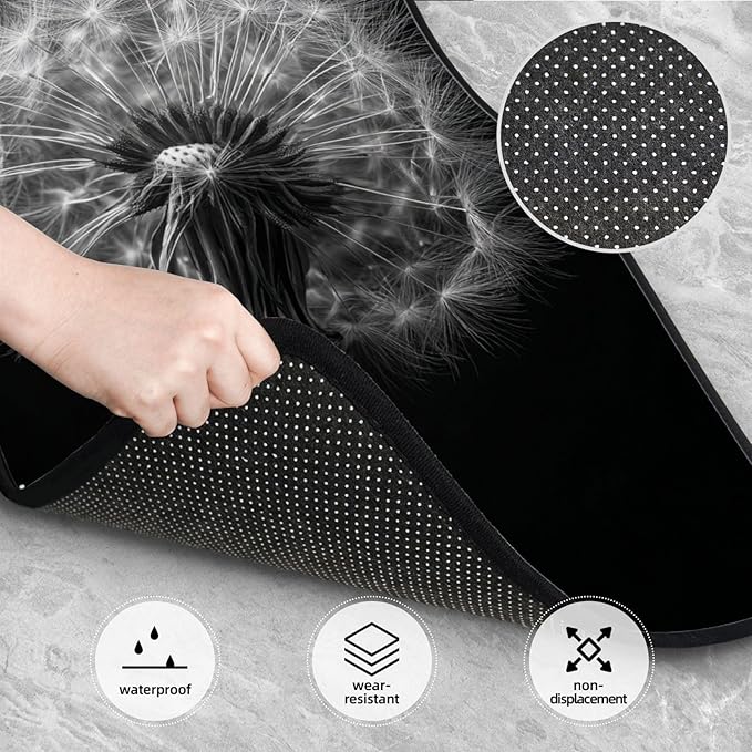 Black and White Dandelion Car Floor Mats,4 Piece, Car Rug Durable Anti-Slip Waterproof Trim to Fit Liner Universal Fit Auto,Sedan,SUV,Truck