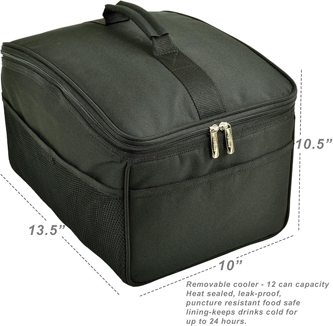 Picnic at Ascot Heavy Duty Rigid Base Trunk Organizer with 28 Can Capacity Leak Proof Cooler- Adjustable Dividers - 30" wide x 15" deep - Designed & Quality Approved in the USA