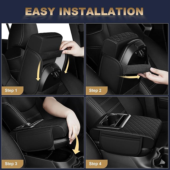 YORKNEIC Center Console Cover Fit for Model Y: Car Armrest Cover Storage Bag with 2 Cup Holders - Armrest Cover for Car Waterproof Car Armrest Pad (Black)