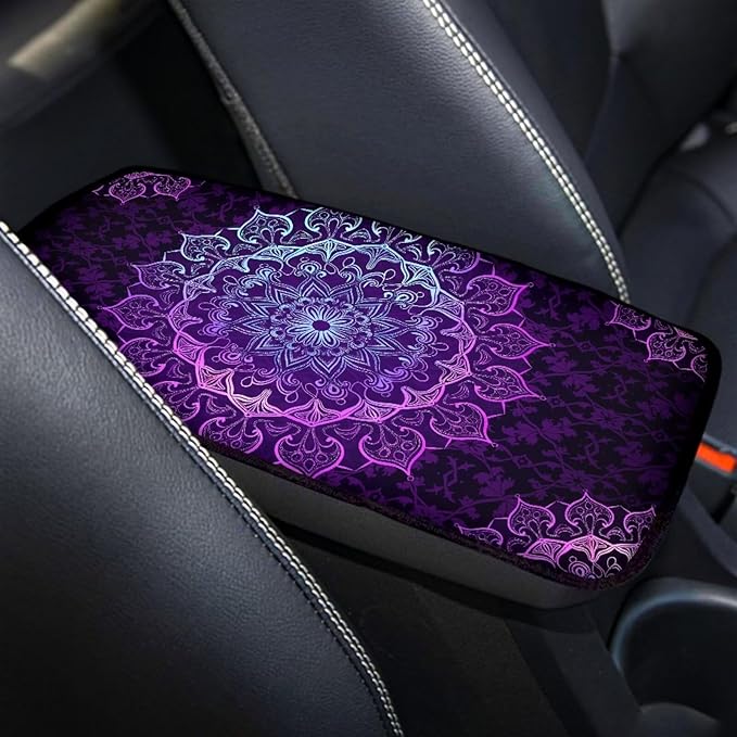 Mintutlipy Purple Mandala Car Center Console Cover Car Decoration Accessories for Women Wear Proof Car Armrest Protector