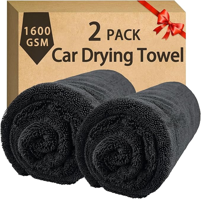 BIBOKLTIY 2-Pack Double Sided Car Drying Towel(28"x36"),1600 GSM Super Absorbent Microfiber Drying Towels for Cars,Streak-Free,Scratch-Free,No Water Spots,Machine Washable