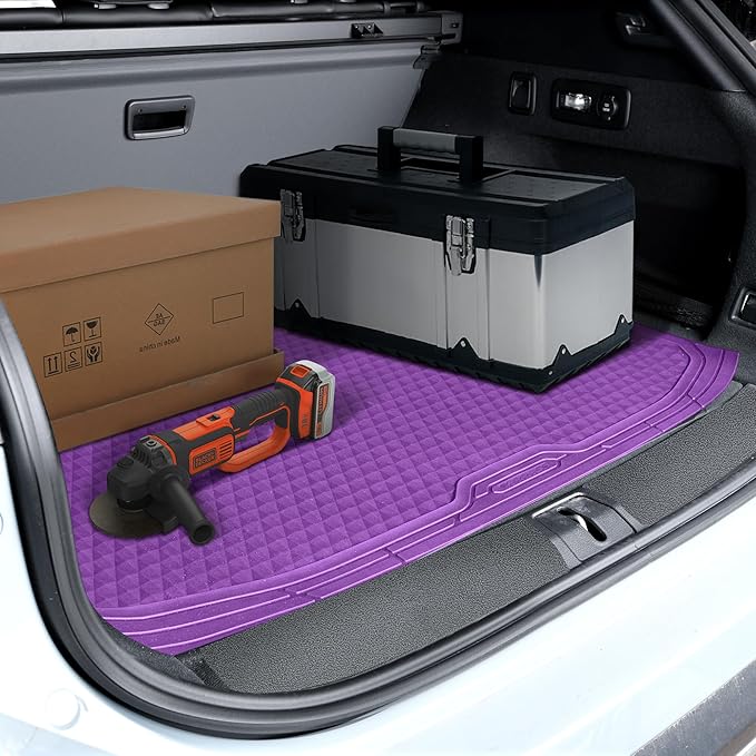 CAR PASS Heavy Duty Rubber Purple Car Floor Mats & Cargo Liners, Deep Dish All-Weather Trunk Mats Durable Anti-Slip 3D Rhombus Waterproof Trim to Fit Liner Universal Fit Auto,Sedan,SUV,Truck, Purple