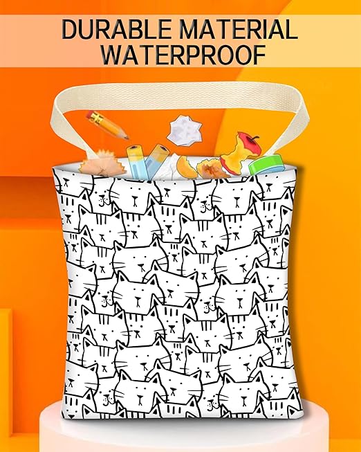 ANKVRP Car Trash Can, Durable Hanging Car Trash Garbage Bag, Cute Automotive Garbage Cans Organizer, Black White Cartoon Cats