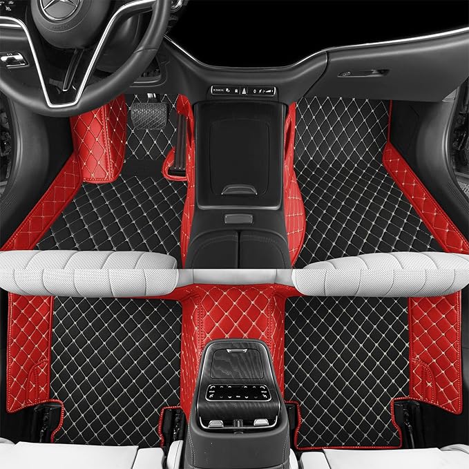 Luxury car Floor mats are for 99% of Vehicle Models,All Weather car Floor mats Provide Comprehensive Protection for Vehicles,Floor mats for car Personalized Customization! (Black-red)