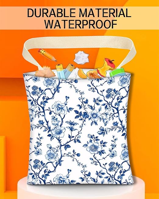 ANKVRP Car Trash Can, Durable Hanging Car Trash Garbage Bag, Cute Automotive Garbage Cans Organizer, Cute Blue Floral