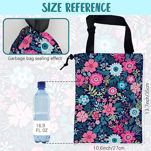 KXWQTRDD Car Garbage Bag Abstract Blue Pink Flowers Hanging Canvas Car Trash Bag Waterproof Drawstring Car Back Seat Organizer for Car Back Front Seat Console with Adjustable Buckle