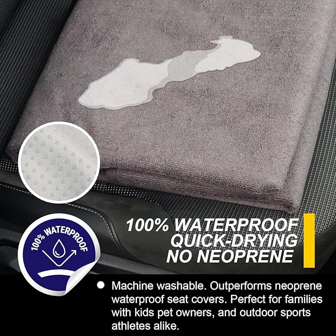 LoyaGour Back Seat Cover for Car Trucks Van SUV,Waterproof Rear Bench Towel Seat Covers for Dogs and Kids,Automotive Backseat Protector (Grey)