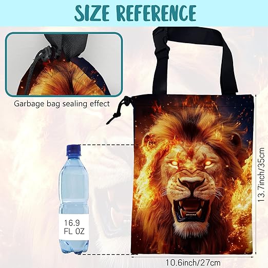 KXWQTRDD Car Garbage Bag Firce Lion Burning Flame Hanging Canvas Car Trash Bag Drawstring Car Back Seat Organizer for Car Back Front Seat Console with Adjustable Buckle