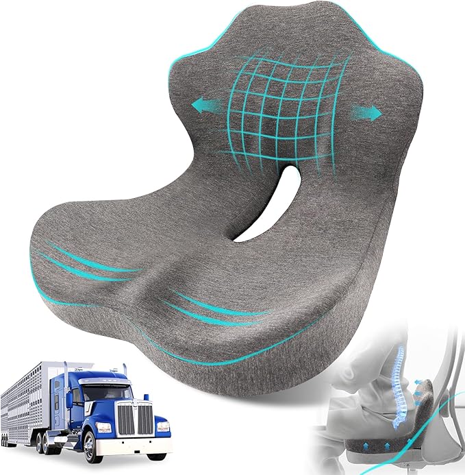 Seat Cushion, Memory Foam Truck Seat Cushion, L-Shaped Ergonomic Design Chair Cushion with Lumbar Support for Back Pressure Relief, for Long Sitting Office Worker