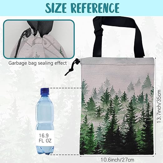 KXWQTRDD Car Trash Bag Foggy Forest Hanging Drawstring Car Organizer and Storage Bag with Adjustable Buckle Canvas Garbage Bin for Back Seat or Hanging Headrest Car Decor Road Trip Essentials