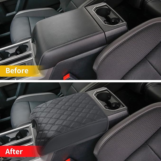 GIANT PANDA Custom Center Console Cover for Ford 2015-2020 F150 & 2017-2022 F250 F350 F450 & 2018-2024 Expedition,Waterproof Faux Leather Armrest Console Cover Protector,Black(Bucket Seat Only)