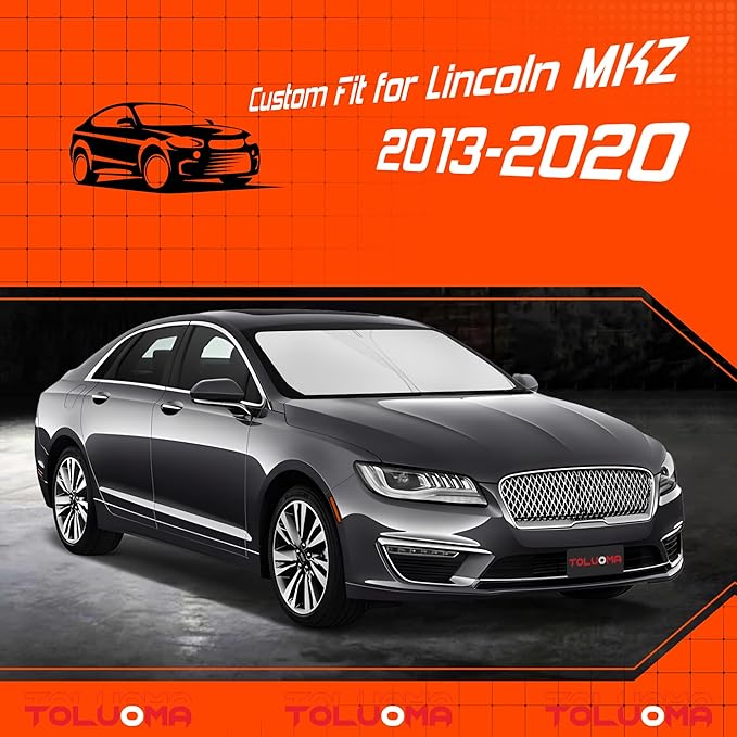Toluoma Custom Fit Windshield Sun Shade for Lincoln MKZ 2013-2020 - Full Coverage, 210T Reflective Fabric, Double-Layer Design - Blocks 99% UV Rays, Keeps Car Cool, Easy to Install and Store
