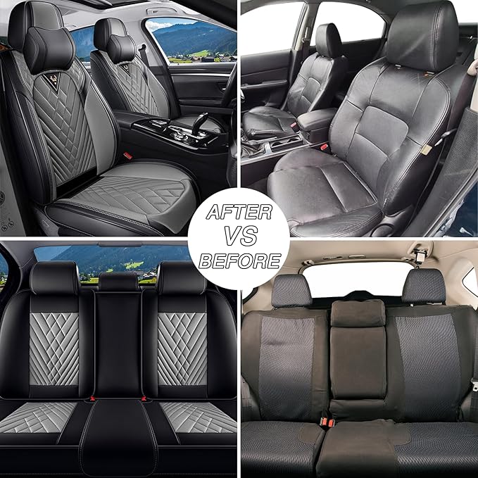 BYXN Car Seat Covers for Jeep Wrangler 2000-2026,Breathable Nappa Leather Car Seat Protector,Front Seat Cover with Pillow Automotive Seat Cushion with Airbag Compatible(Front Seats,Black-Gray)