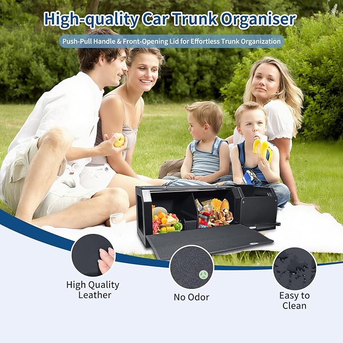 XCF Car Trunk Organizer, Collapsible Leather Car Trunk Storage Organizer with Lid and Sturdy Handle Car Organizer and Storage for SUV, Truck, Sedan (Black, 36.2 x 11.4 x 12.2in)