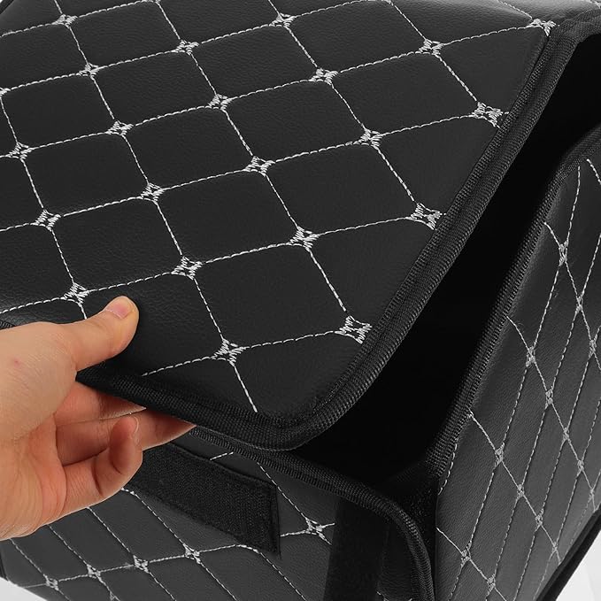 Car Trunk Storage Organizer Box Folding Multi-compartment Black with Gold Stitching Small Size Suv Grocery and Camping Organizer for Vehicle Interior