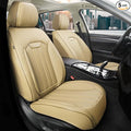 COVER EMPIRE Beige Leather Seat Covers, 5 Seats Universal Car Seat Covers Full Set, Waterproof Automotive Seat Covers Breathable Front and Rear Seat Covers for Most Sedans SUVs Trucks