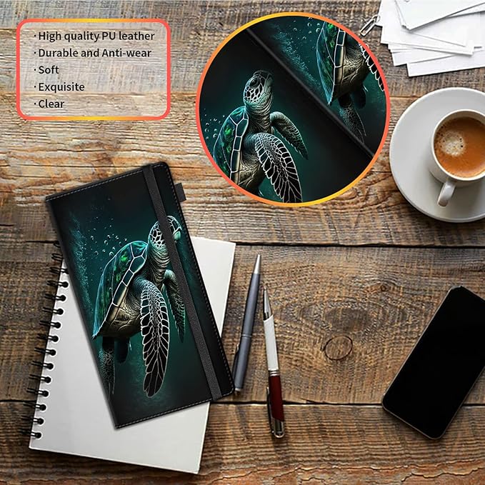 Car Registration and Insurance Holder,Leather Vehicle Glove Box Organizer Wallet for Document,Perfect for any Car,Truck,Motorcycle,Driver License,Trailer or Boat,Men & Women,Cute Green Sea Turtles