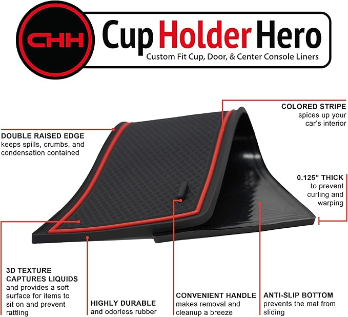 CupHolderHero Compatible with Subaru Crosstrek 2018-2022 and Subaru Impreza 2017-2022 Premium Custom Interior Non-Slip Anti Dust Center Console Organizer Tray with Liner Mats, 3-pc Set (Red Trim)