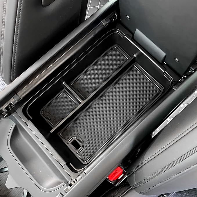 LUCKEASY Armrest Box Storage Box Compatible with Hyundai Santa Fe 2024 2025 2026 ABS Armrest Box Storage Tray and PVC Mats Black ABS for Santa Fe Accessories Black